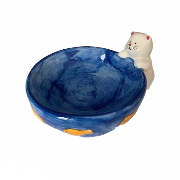 Vintage Other - 1996 Galerie Au Chocolat Blue Cat Ceramic Bowl